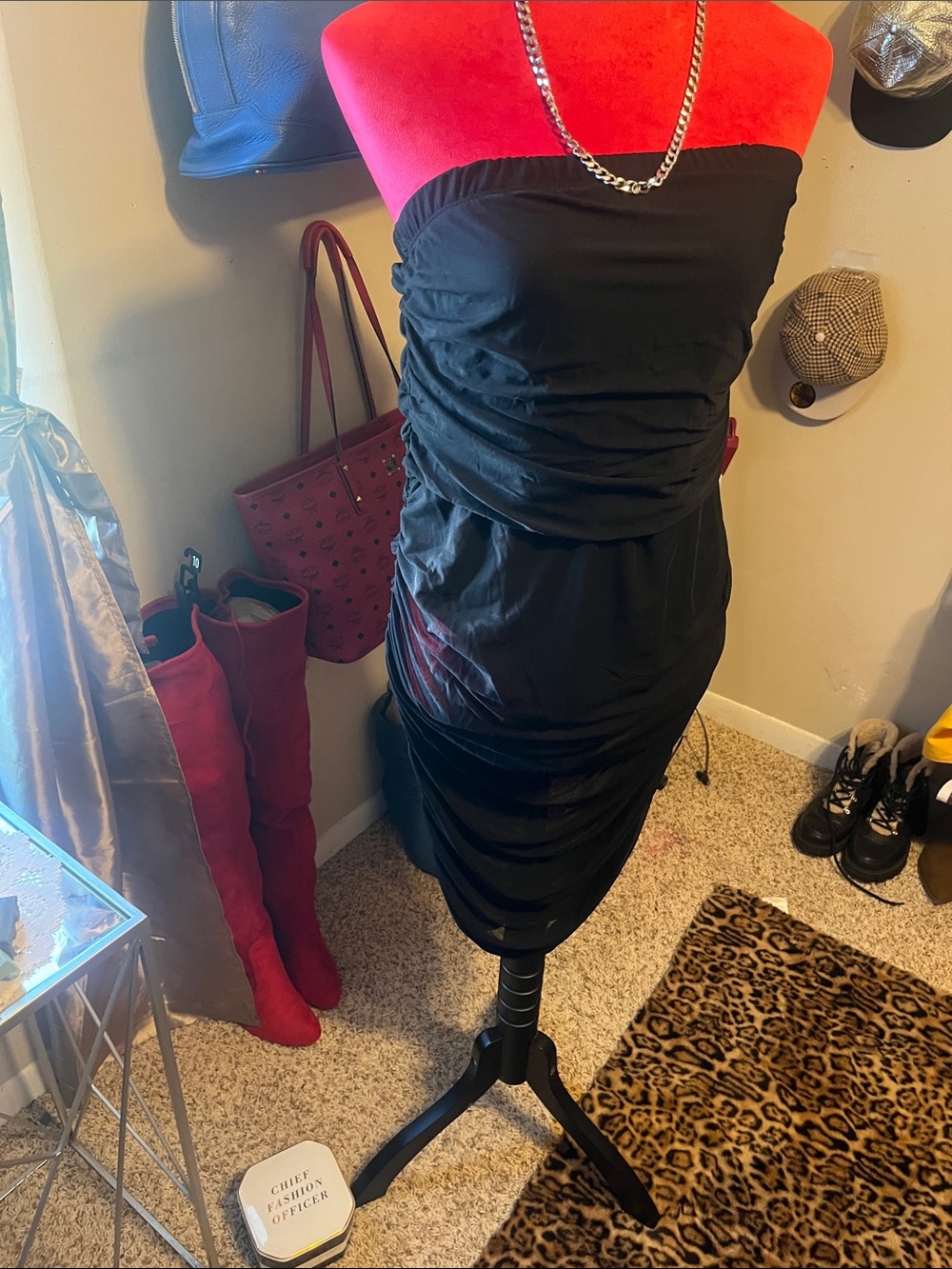 Strapless Black Ruched Sheath Dress